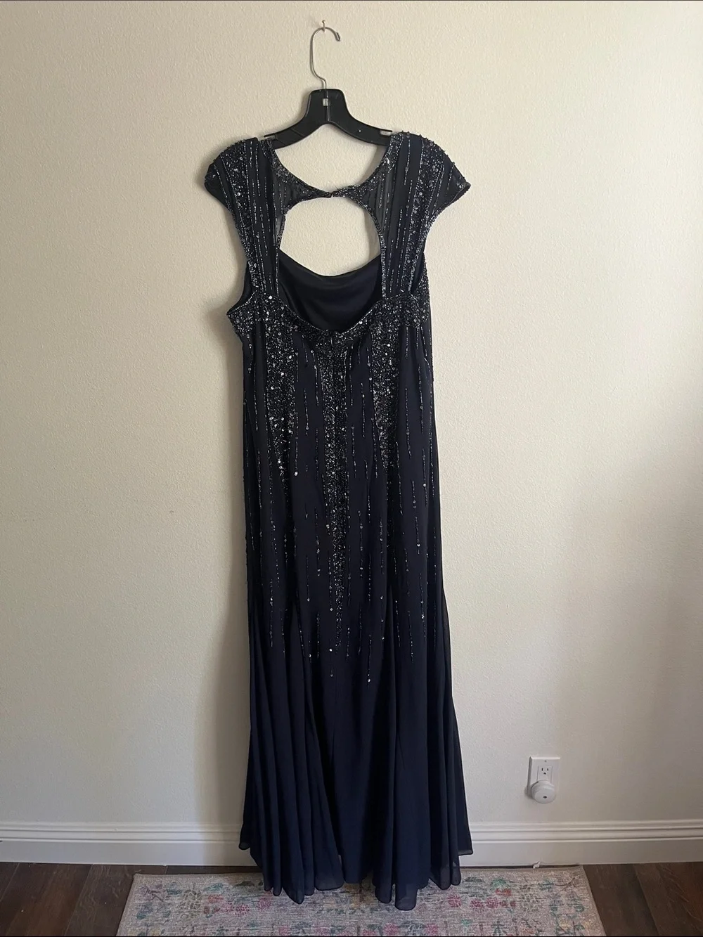 Adrianna Papell Navy Sequined Backless Evening Gown - Picture 3 of 3